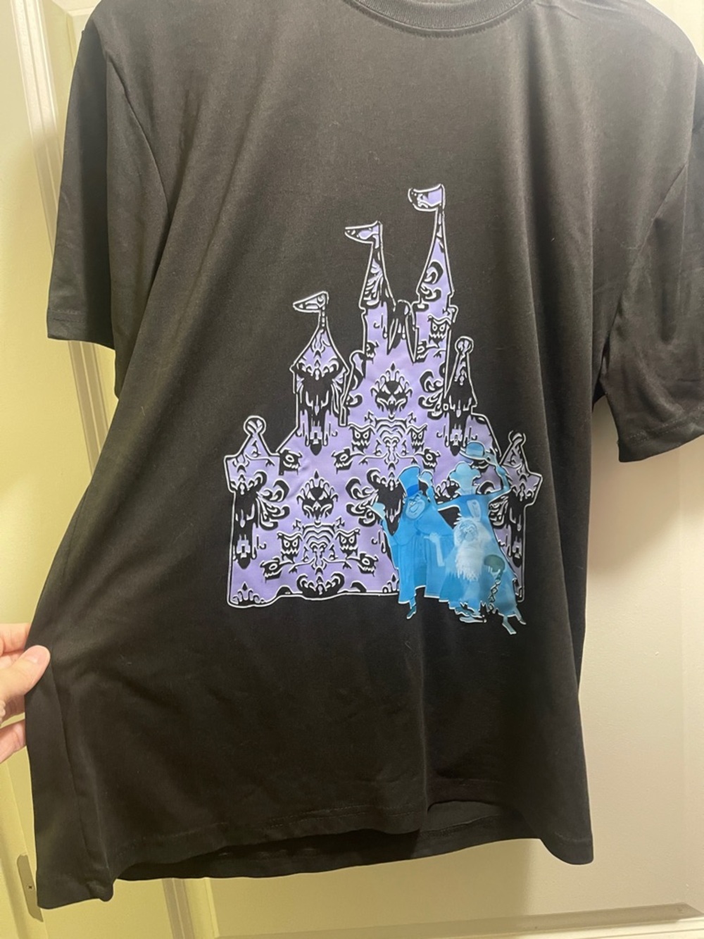 Haunted Mansion inspired Black Tee with Purple Castle and Blue Ghosts